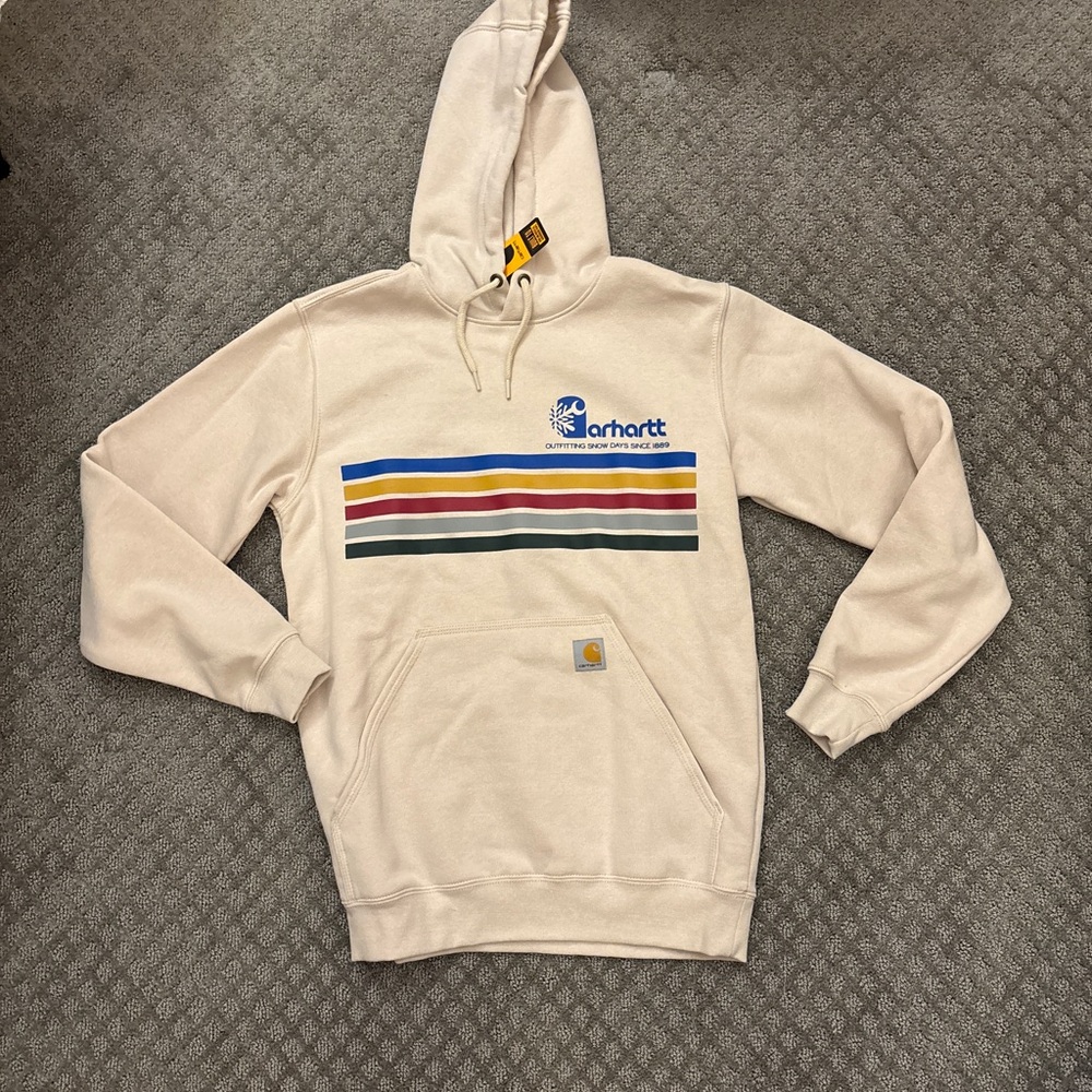 Carhartt Tan Hoodie with Multicolor Stripes